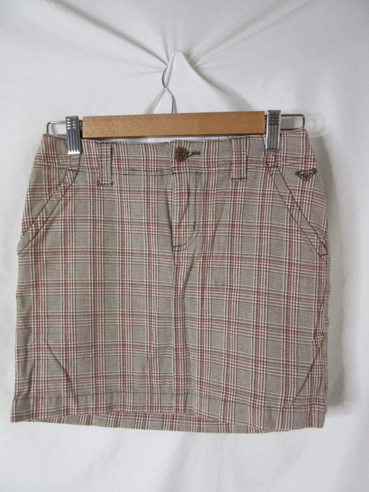 Mini-saia Roxy meninas marrom xadrez surfista skatista lápis tamanho 12 - Imagem 2 de 4