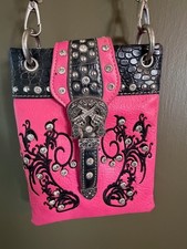 Western with Concho with crystal dots pink black small purse chain strap