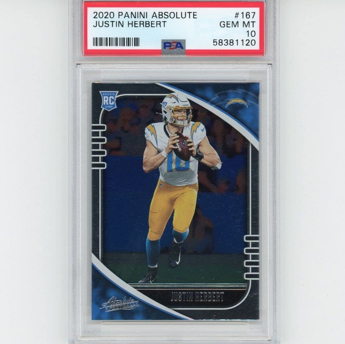 Graded 2020 Panini Absolute JUSTIN HERBERT #167 Rookie Card PSA 10 Mint