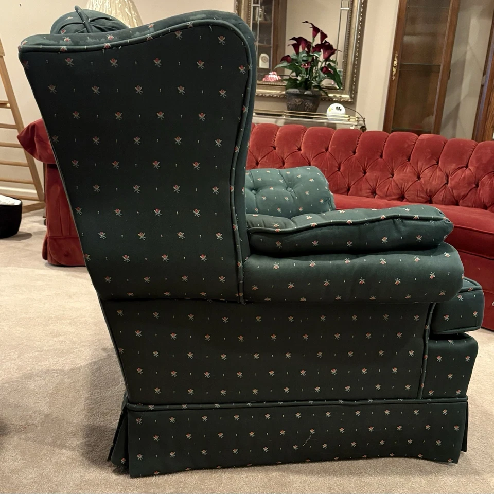 Sillón floral clásico tradicional Ethan Allen con respaldo de ala ~ vintage Foto 4 de 4