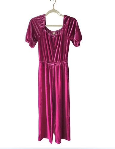J. Crew - Crewcuts Girl's Size 12 Velvet Jumpsuit Romper Pantsuit In Berry NEW - Picture 2 of 9