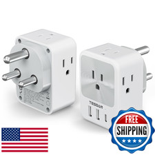 US to India Plug Adapter 2 Pack, TESSAN Type D Travel Adapter with 4 AC Outlets