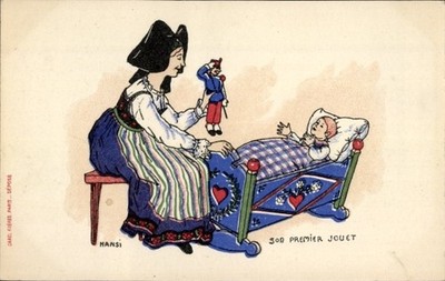 Artist Postcard Hansi, J. J. Waltz, Son Premier Jouet, Baby, Cradle,... - 11091307