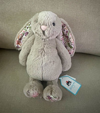 Jellycat Bashful Bunny Grey Plush Soft Toy Small Rabbit with Floral Ears