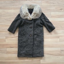 Vtg 60s 70s Wool Coat Real Fox Fur Collar Fall Winter Cozy Luxury ILGWU Gray