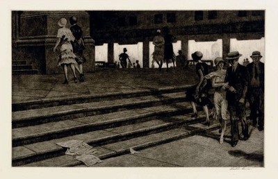 Martin Lewis : Cathedral Steps : Etching of New York Architecture Print  1931