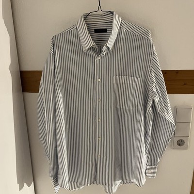 Pierre Cardin Herren Hemd Weiß Blau Gestreift Langarm Baumwolle Polyamid 