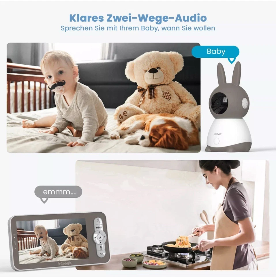ieGeek Babyphone con Fotocamera Wi-Fi 2K Pan/Tilt Camera con Display a Colori 5" 350°/55° - Immagine 4 di 4