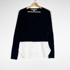 Veronica Beard Lydia Mixed Media Wool Knit Cotton Stretch Pullover Sweater Large