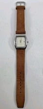 ​Fossil F2 Women's Watch ES-9578 Silver Tone Rectangular Date Tan Leather Band
