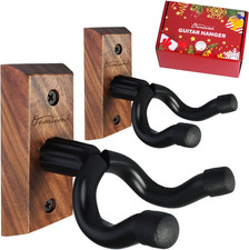 Guitar Wall Mount 2 Pack, Black Walnut Wood Guitar Hanger, U-Shaped Guitar Wall
