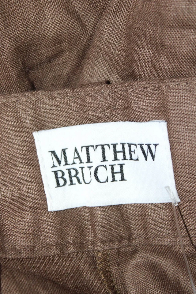 Matthew Bruch Mujer Bolsa de Papel Lino Pantalones Marrón Hebilla Talla 2 Foto 4 de 4