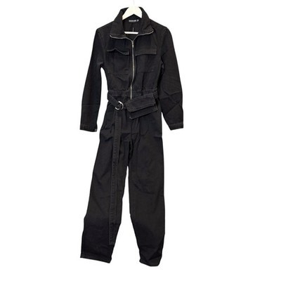 Pretty Little Thing Washed Black Denim Belted Bag Boilersuit - UK 8 / US 4
