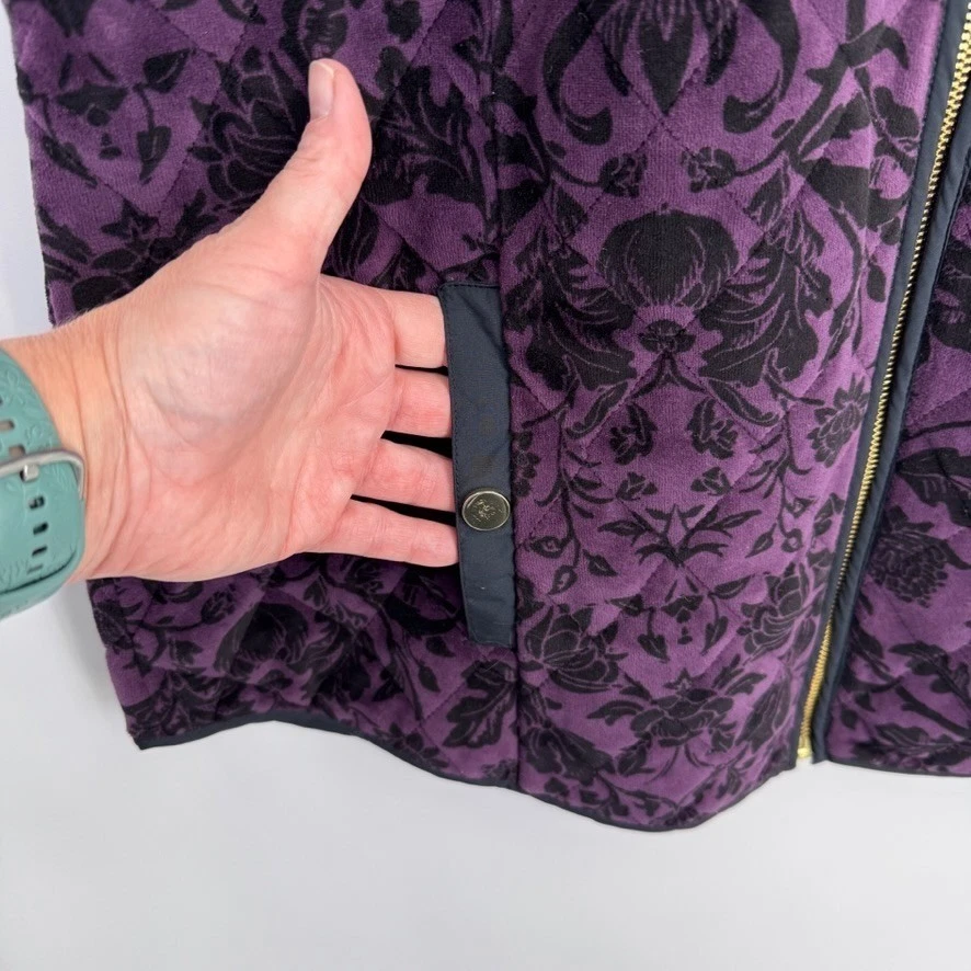 Chaleco de terciopelo Charter Club cremallera completa para mujer mediano púrpura negro floral caprichoso Foto 4 de 4