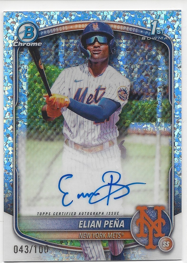 ELIAN PENA #/100 2025 BOWMAN CHROME 1ST MINI DIAMOND REFRACTOR ON CARD AUTO RC