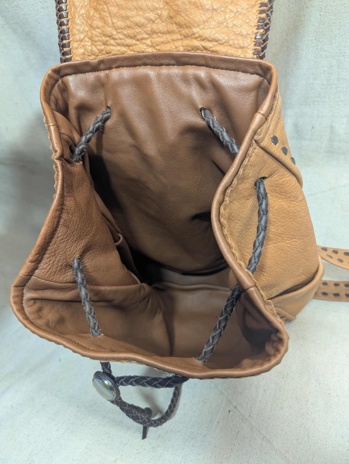 Hand-Crafteded Leather Backpack with Beaded & Jas… - image 8