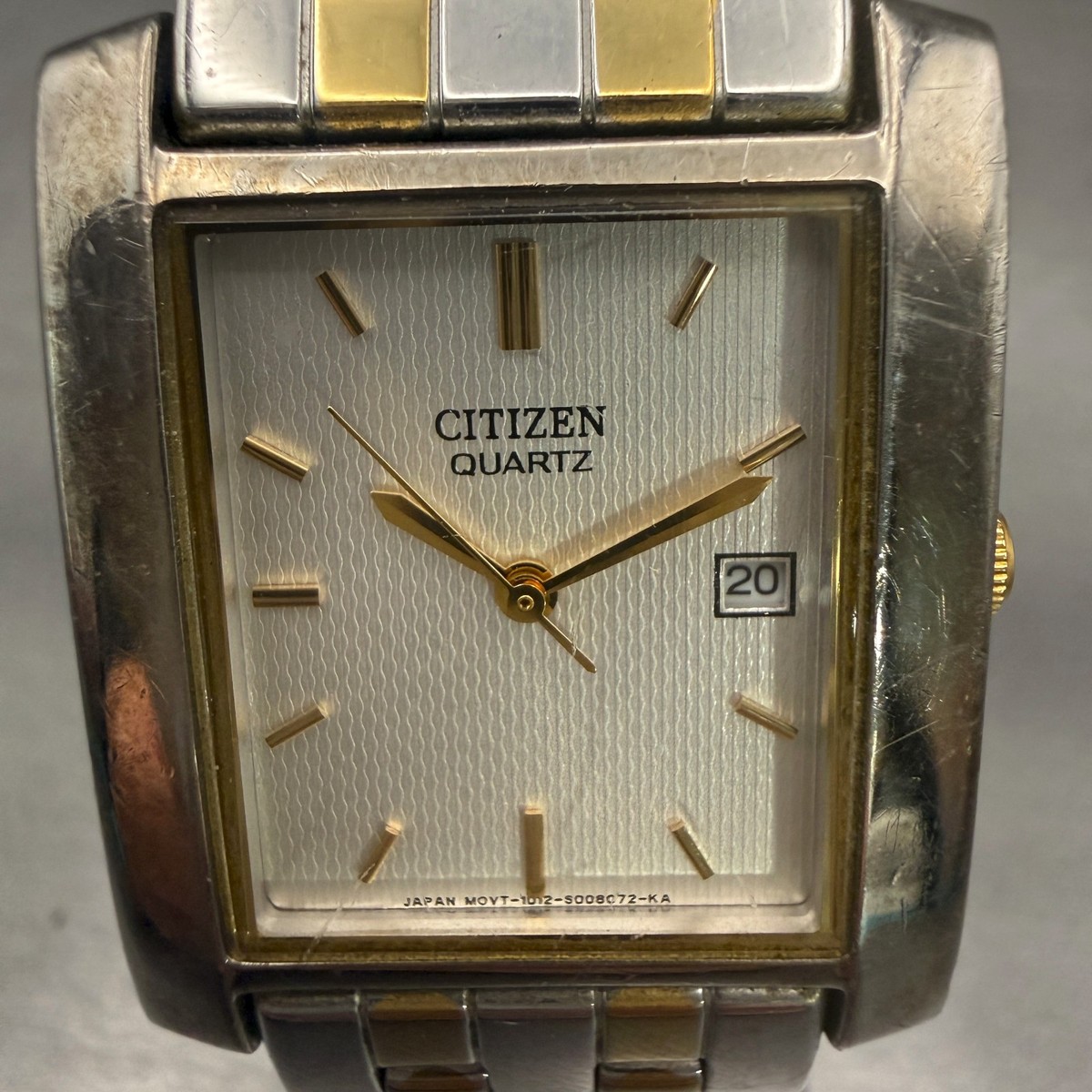 Citizen Watch Men 27mm Silver Dial Two Tone Date Rectangle 1012