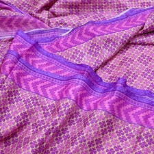 Vintage Sari Beige Purple Pure Silk Printed Saree 5yd Sewing Craft Fabric Soft