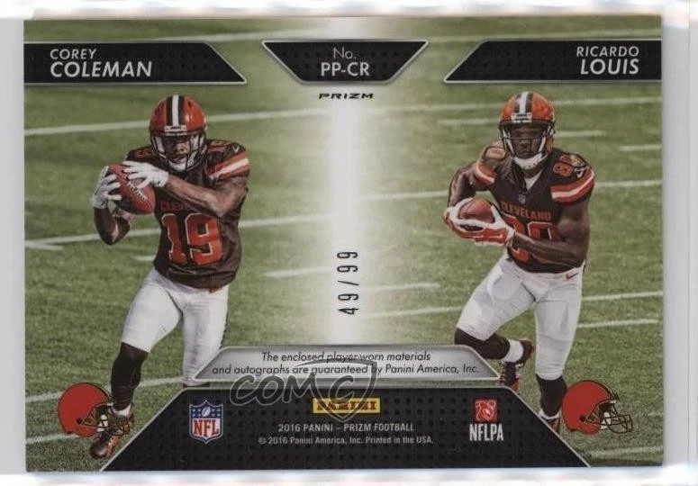 2016 Panini Prizm Pairs /99 Corey Coleman Ricardo Louis #PP-CR Rookie Auto RC - Image 2 of 2