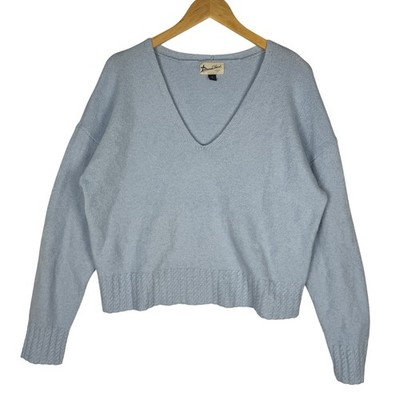 Universal Thread Womens XL Light Blue Cable Trim V-Neck Pullover Sweater