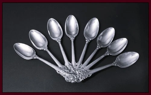 WALLACE " GRAND BAROQUE " - ( 8 ) " 6-3/4" TEASPOONS " - STERLING SLIVER - LOT 2