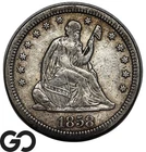 1858 Seated Liberty Quarter, Tough XF Collector Type Coin