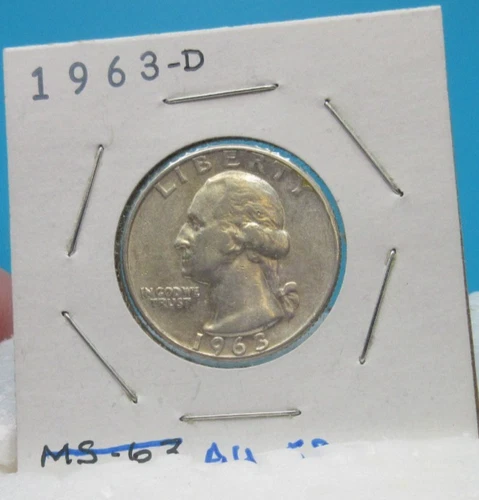 1963-D Washington QUARTER COIN 25 Cent / 90% Silver / About Uncirculated