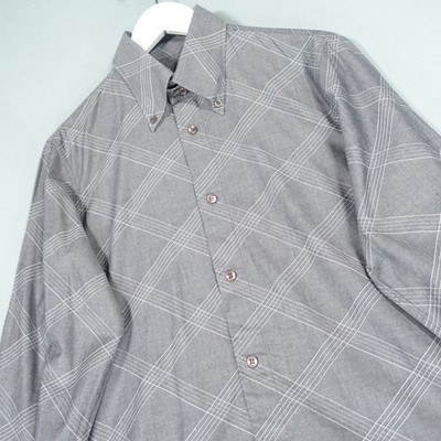 Armani Hemd Herren Medium Grau Weiß Crosshatch Button Down Langarm Italienisch AJ
