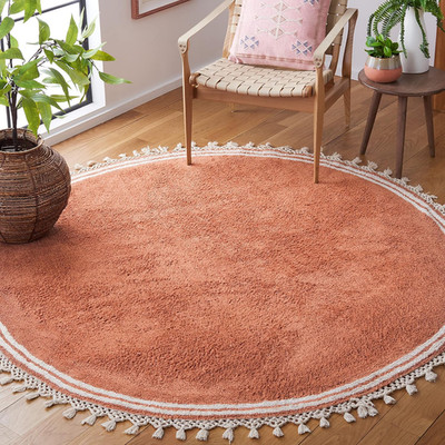 Washable 8' Round Handmade Cotton Rug - Rust & Ivory for Easy Care Living Space