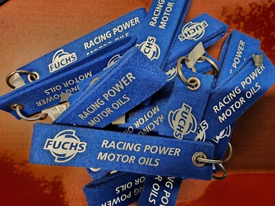 FORMULA ONE STYLE ENG-FUCHS KEY RING: RACING POWER MOTOR OILS (BLUE) OEM