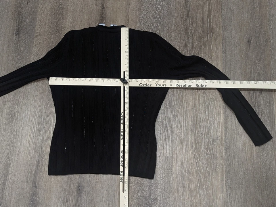 Suéter Cullen Mujer Grande Negro Mezcla Lana Merino Cuentas Acanalado Cuello en V Foto 4 de 4