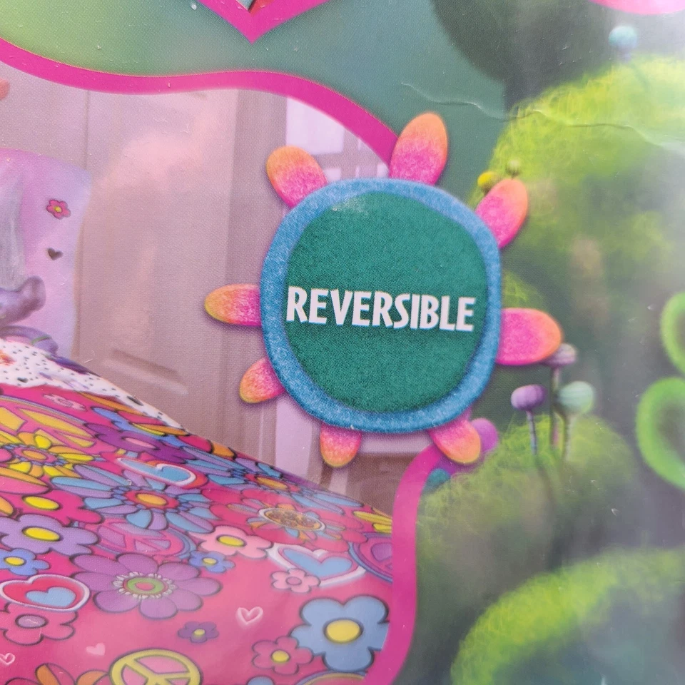 Edredón reversible Dreamworks Trolls Poppy cama doble/completa 72" x 86" nuevo en stock 2018 Foto 3 de 4