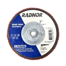 RADNOR 7" X 5/8 - 11" Fiber 40 Type 29 Flap Discs 64000651 (Pack of 10)