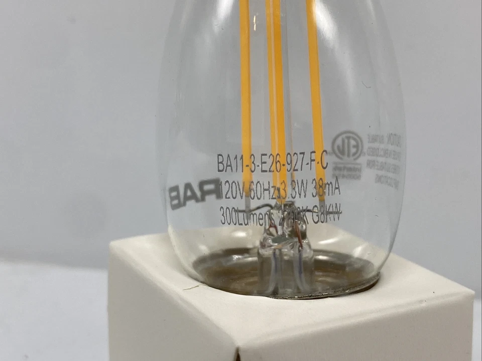 (A) RAB BA11-3-E26-927-F-C 3W LED Bulb BA11 2700K 300Lm 120V Clear 90CRI⭐️ - Image 3 of 3
