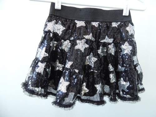 Youth Girls Size 10 * JUSTICE * Shiny Black Silver Star Sequin TUTU SKORTS T-25 - Picture 5 of 5