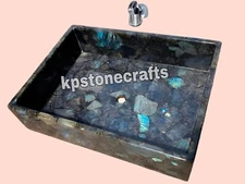 Labradorite Stone Vessel Sink Natural Rectangle Shape Wash Basin for Bathroom an
