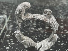 Silver Plate Hand Carved Owl Napkin Ring. Made by Crescent Silver