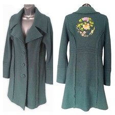 Avoca Anthology Princess Coat Size S Green Floral Bird Embroidered Boiled Wool