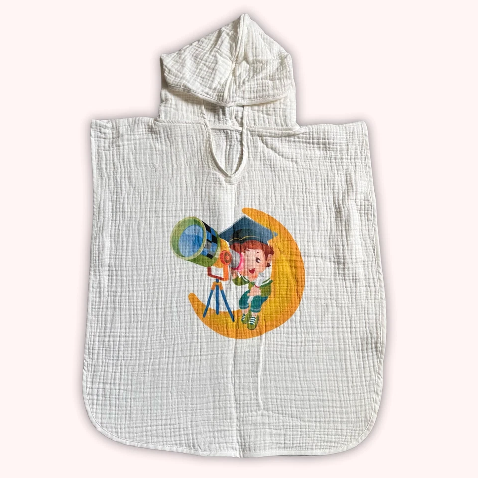 PONCHO MUSELINA TOALLA DE PLAYA CON CAPUCHA 1-3Y LIGERO ULTRA SUAVE %100 ALGODÓN 4 CAPAS Foto 3 de 4