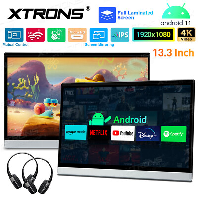 2PCS Active 13.3'' Android 32GB Car TV Headrest Monitor WiFi HDMI 2x Headphones