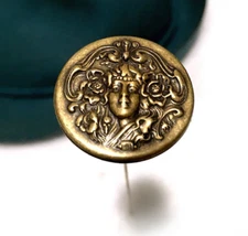 HATPIN with OLD Brass VICTORIAN Woman with Flowers - Art Deco 8 inch Hat Pin
