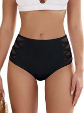 ZAFUL Women High Waist Bikini Bottom Side Mesh Spliced Tankini Swimsuit Swim