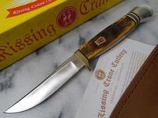 Kissing Crane Amber Bone Fixed Blade Knife Full Tang KC5477 Leather Sheath 440