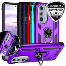 For Motorola Edge Plus 2022/ 5G UW Ring Case Kickstand +Tempered Glass Screen