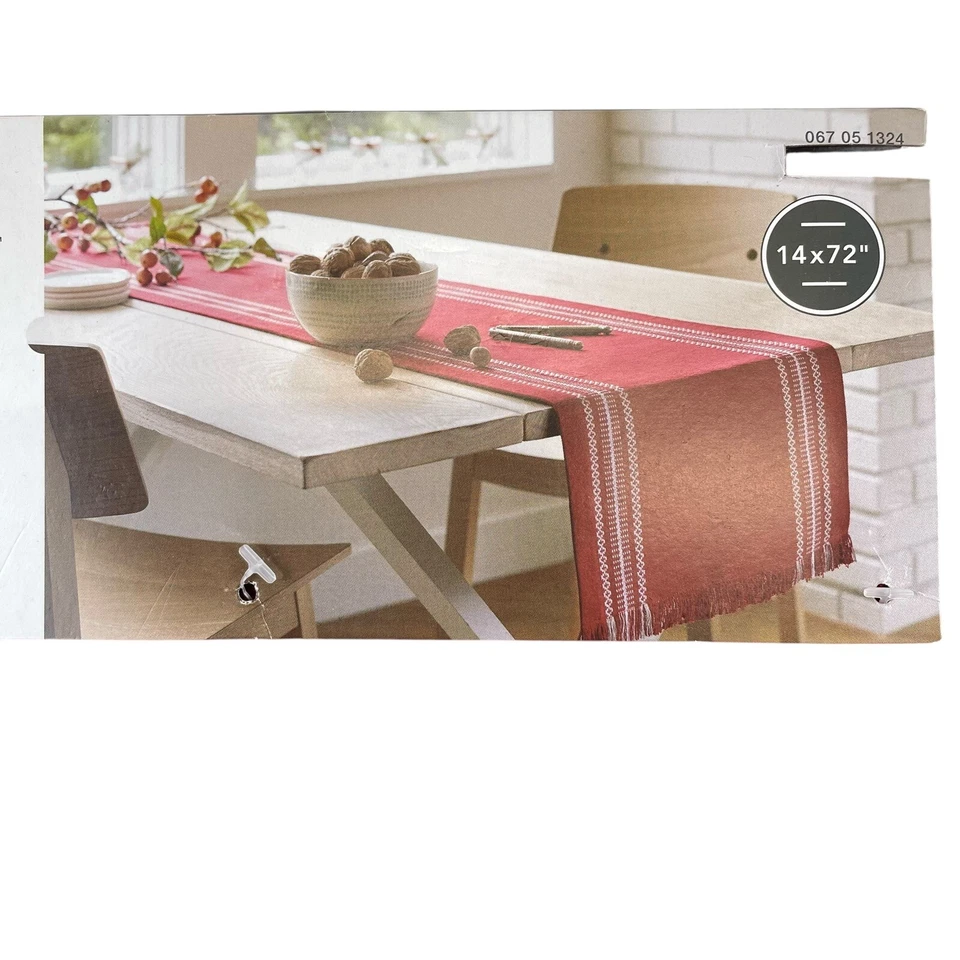 NWT Table Runner Deep Red White Embroidered Fringe Hem 14" X 72" Christmas - Image 2 of 4