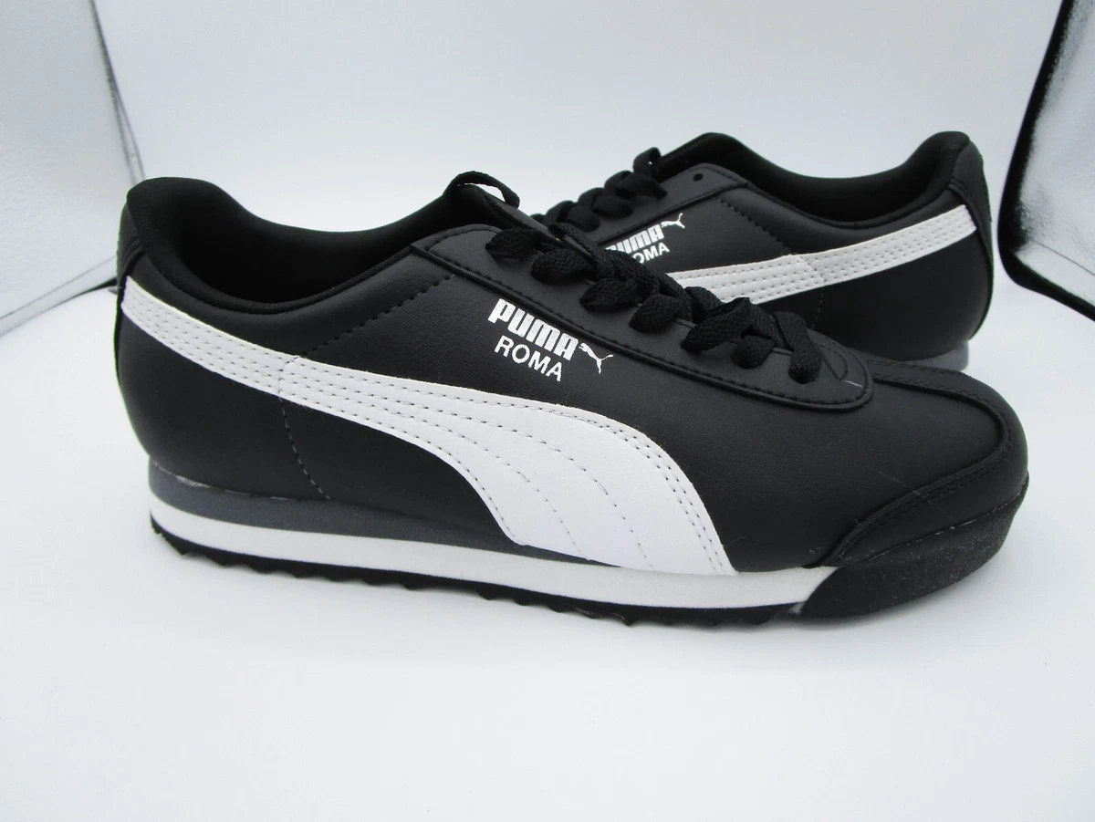 Puma Roma Basic JR Big Kids size 4.5 Shoes Black White Puma Silver