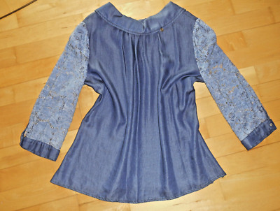 Bluse Denim blue v Roberta Biagi, Italy, blau, V-Rücken, Ärmel aus Spitze, M.