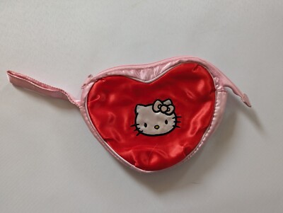 Hello Kitty Reißverschluss Handtasche Tasche Handschlaufe - Herzform Rosa & Rot 16cm x 13cm