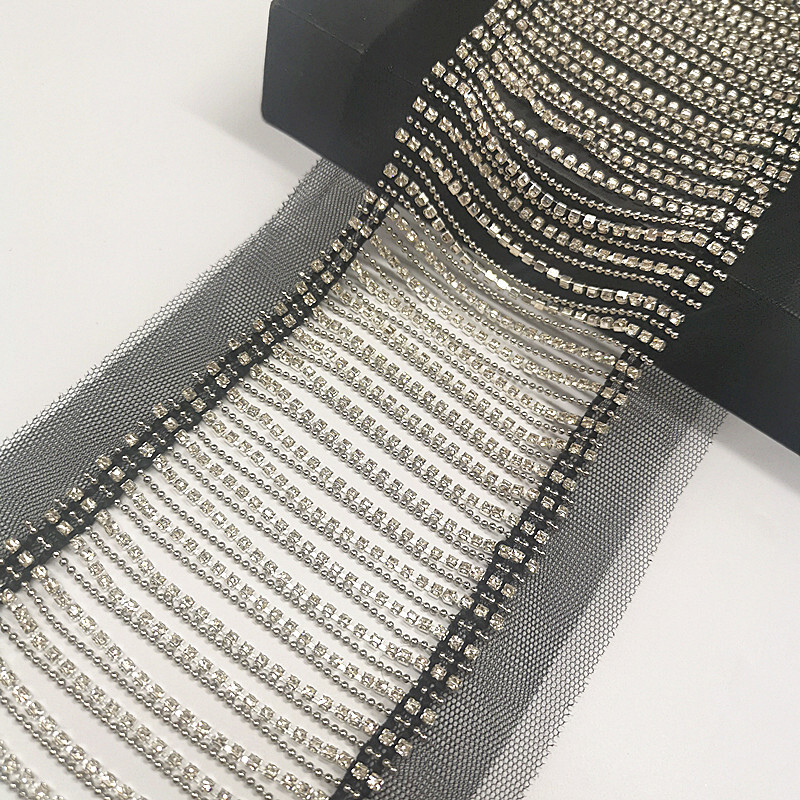 1 Yard Tassel Crystal Rhinestone Beaded Fringe Chain Mesh Trim Sewing Craft Diy