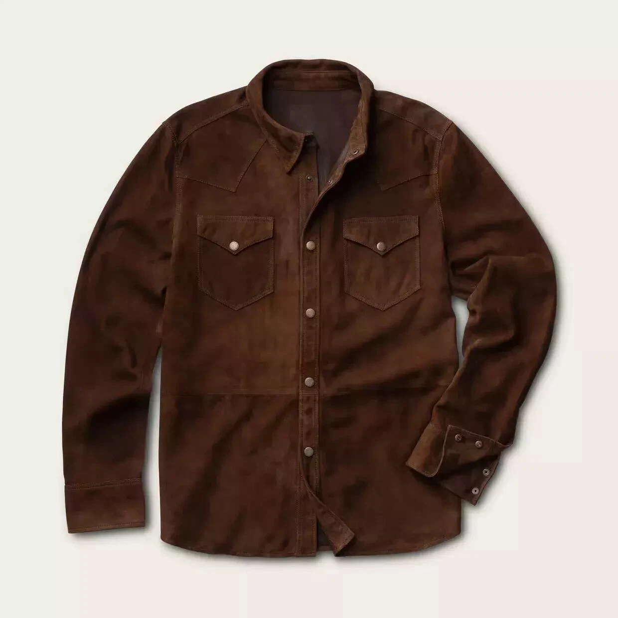 Mens Brown Suede Shirt Leather Trucker Shirt Size XS S M L XL XXL 3XL 4XL 5XL